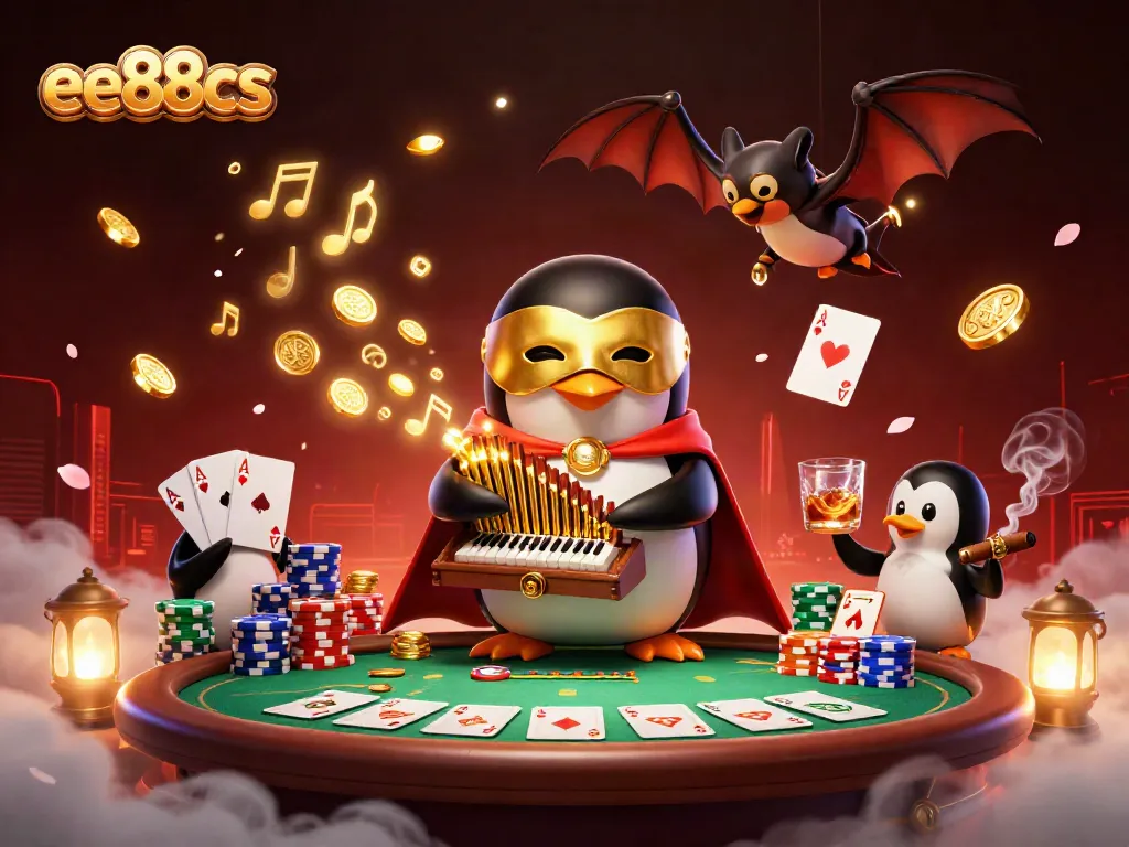 Experience thrilling gameplay with ee88cs as a 3D penguin plays a pipe organ shooting coins, surrounded by poker excitement