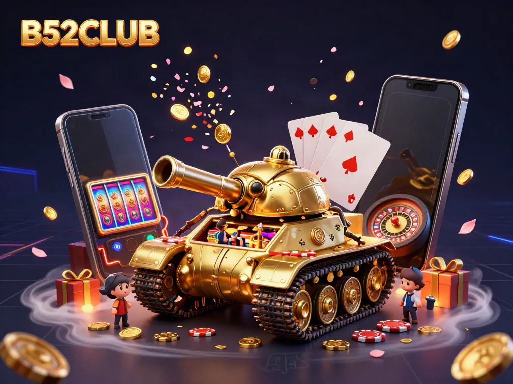 Engage in vibrant gameplay with B52CLUB's golden beetle casino tank and dynamic slot game elements.