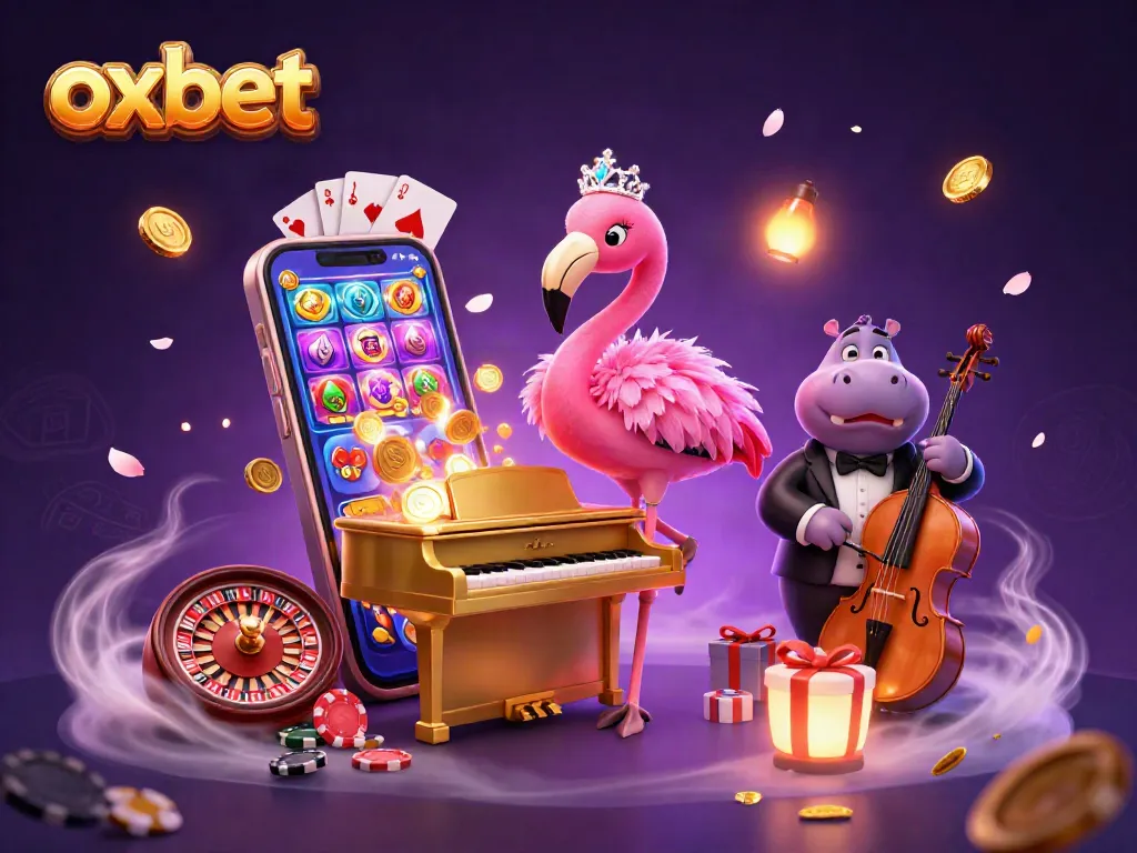 Experience the excitement at Oxbet's dynamic casino scene with a flamingo singer and hippo bassist.
