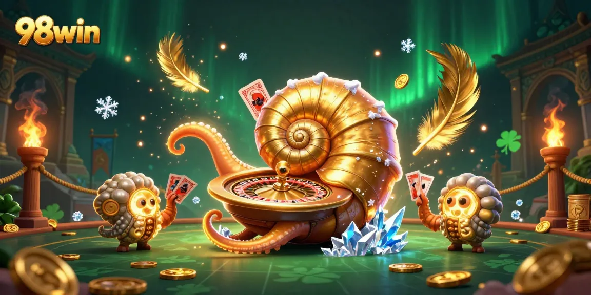 Win big with 98win’s vibrant casino scene featuring a unique roulette wheel and card action.