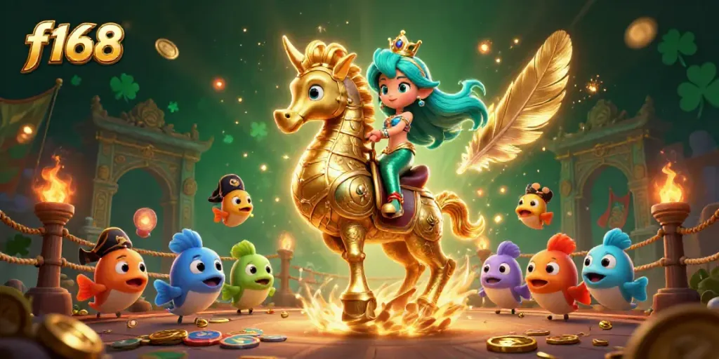 Experience casino excitement with f168 in a vibrant underwater scene featuring a mermaid and seahorse.