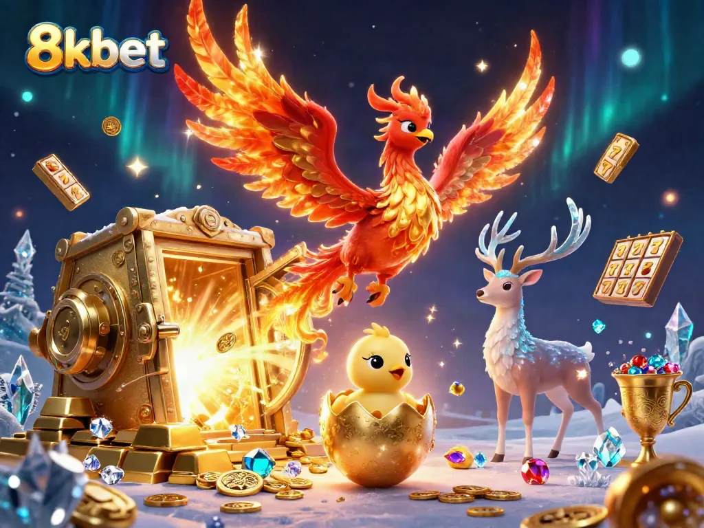Experience the thrill of 8xbet with a vibrant casino scene featuring phoenix and treasures.