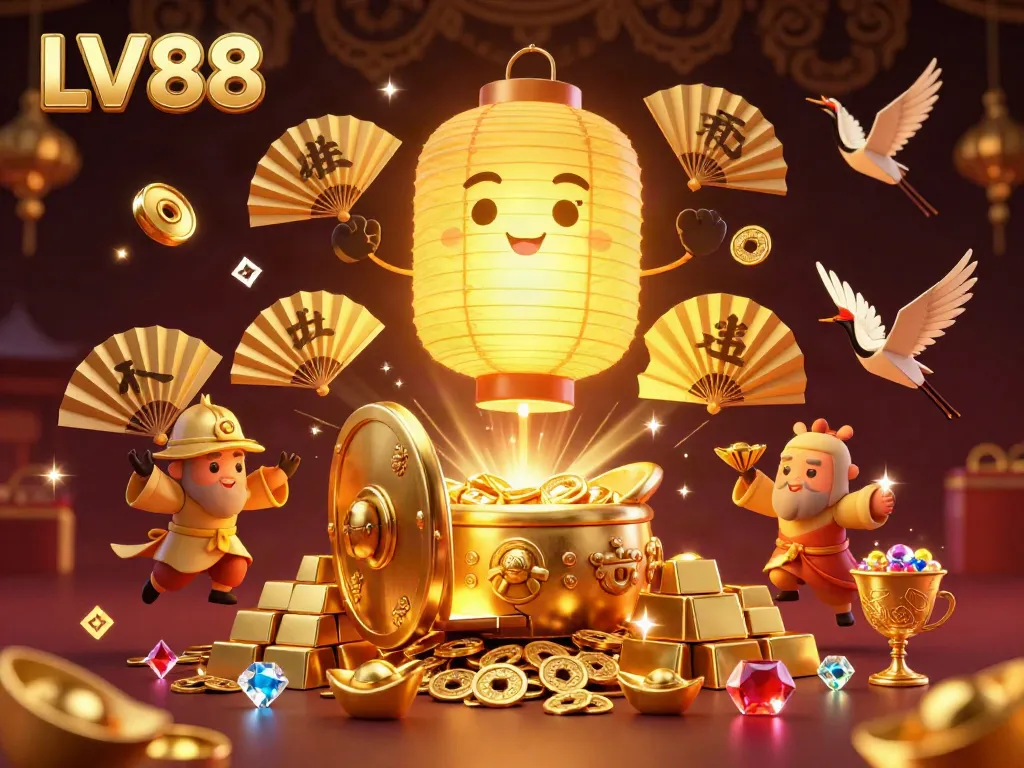 Experience the magic of LV88 casino with a golden lantern spirit floating above the vibrant market.
