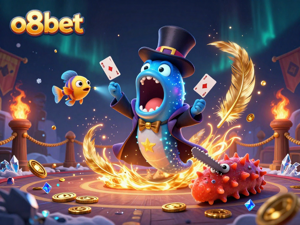 Engage in magic with o8bet's thrilling casino scene featuring a gulper eel, anglerfish, and sea cucumber.