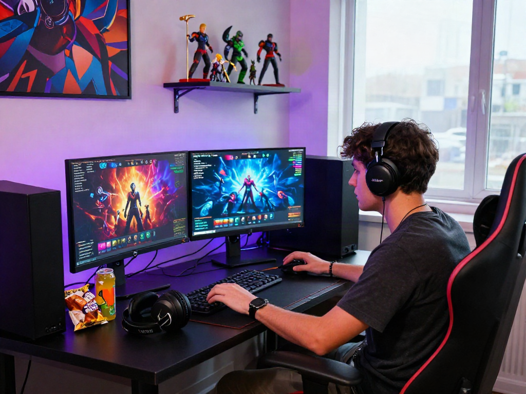 Engaging streaming setup showcasing a content creator playing popular porn games with vibrant graphics and immersive atmosphere