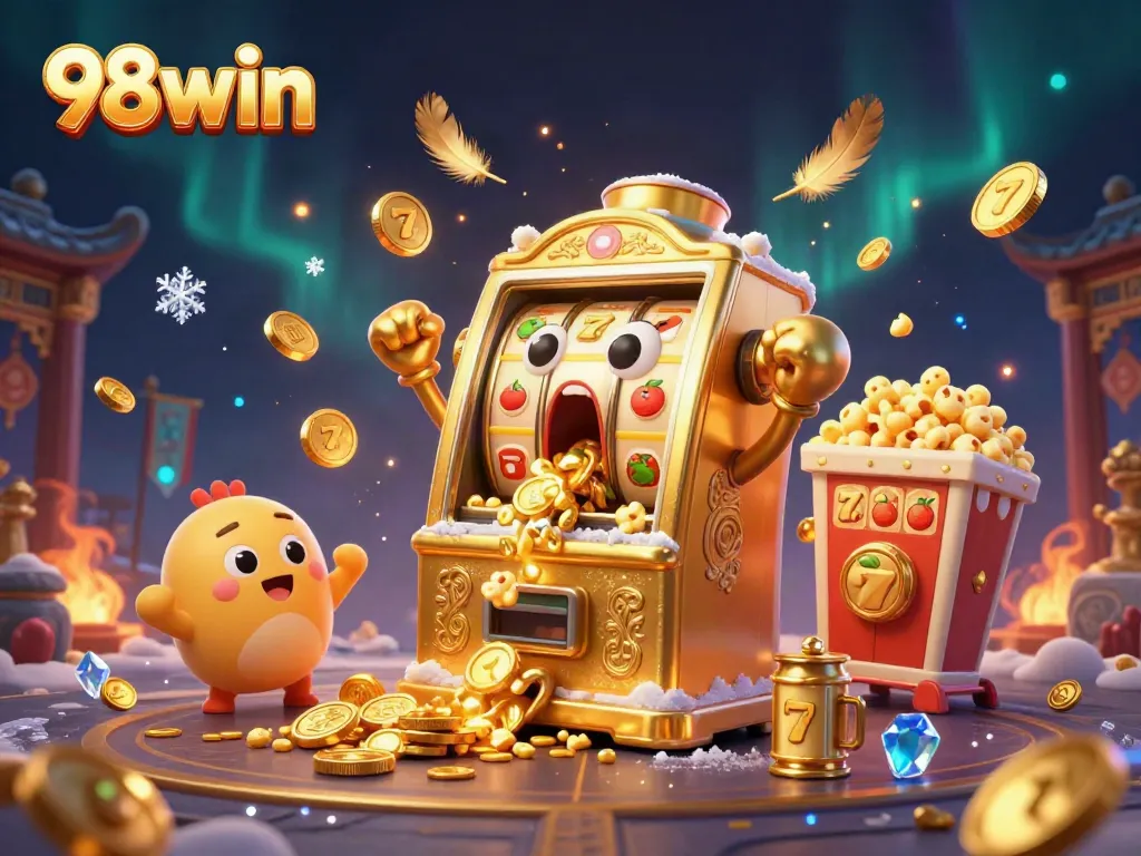 Experience the thrill of winning at 98win with joyful slot machines celebrating jackpots.