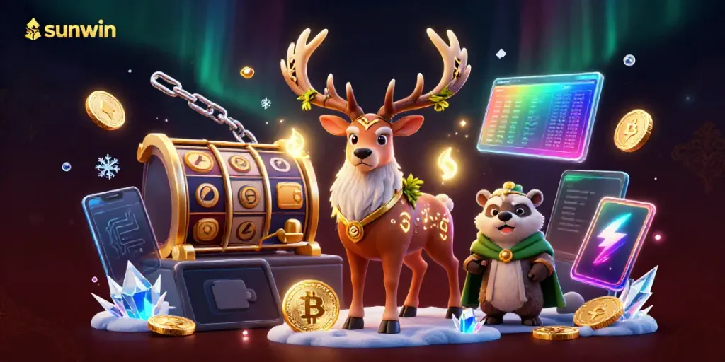 Experience the thrill of winning with sunwin in this vivid 3D casino scene featuring mythical characters and dynamic gaming elements.