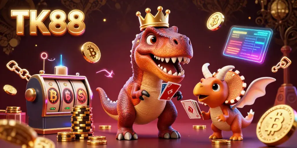 Experience the excitement at TK88 Casino with vibrant characters engaging in gaming activities.
