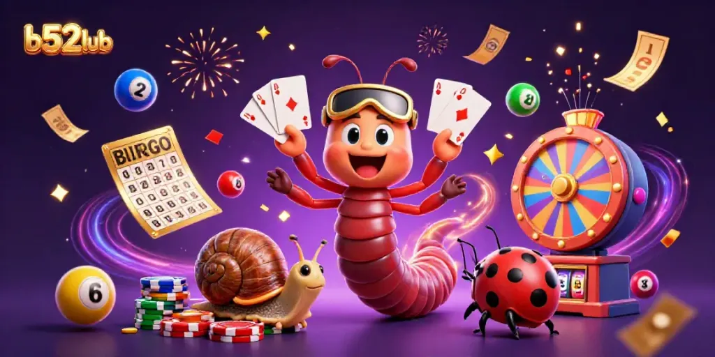 Experience the excitement of b52club's vibrant lottery scene with colorful elements and celebratory energy.