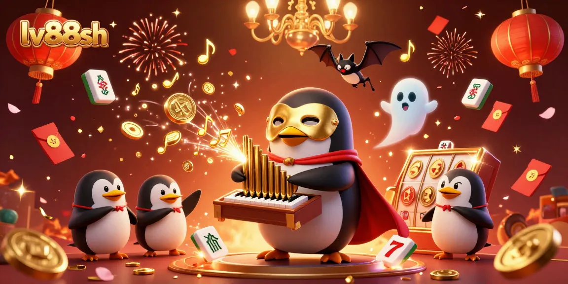Engage with thrilling slots at lv88sh, where a penguin organist entertains amidst festive elements.
