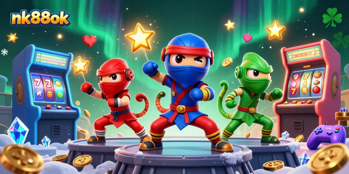 Engaging nk88ok casino scene with chameleons and gaming elements creating dynamic action.